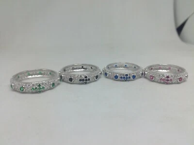 ANELLO ROSARIO CROCE ARGENTO PAVE'  ZIRCONI SMERALDO ZAFFIRO RUBINO BIANCHI - Immagine 1 di 4