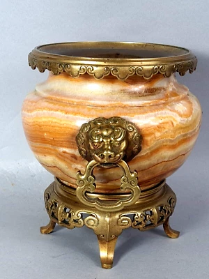 Ancien vase bronze onyx décor chinois Scté des Onyx H. Journet Paris vers 1880 - Photo 1/4