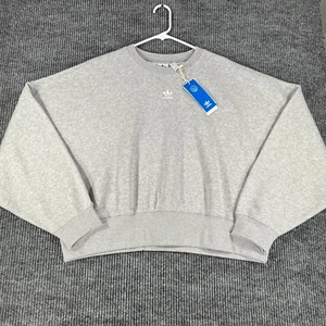 Adidas Sweatshirt Womens Large Gray Long Sleeve Crop Top Active Casual New - Picture 1 of 16