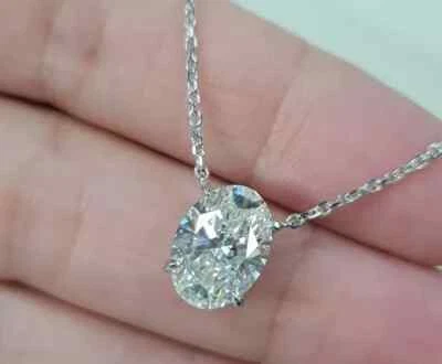 Кулон с одним бриллиантом овальной огранки обработанный белым RAR 5,30 карата серебро 925 пробы - Изображение 1 из 4