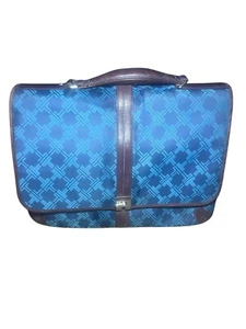 Tumi Briefcase Bag Unique Blue Pattern Leather Padded Lock Flap - Picture 1 of 12