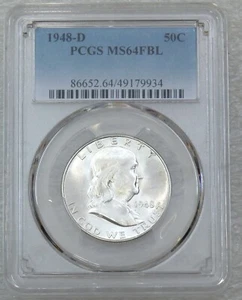 1948 D Franklin Half Dollar PCGS MS64FBL Full Bell Lines Bright & Frosty #A96W - Picture 1 of 3