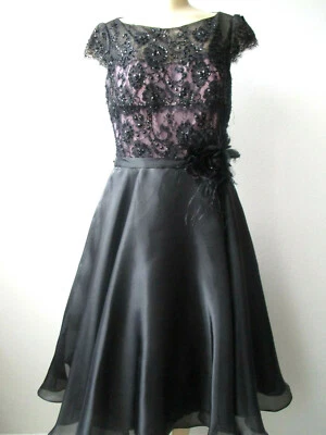 Vestido adornado con plumas Tony Bowls negro rosa lentejuelas noche fiesta talla 14 Foto 1 de 4