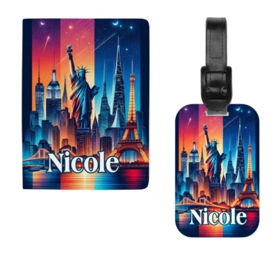 Juego de etiquetas de pasaporte y equipaje NY, París, Tokyo Skyline Foto 1 de 2