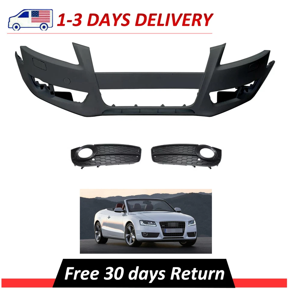 Front Bumper Cover Kit With Fog Light Trims Fits 08-12 Audi A5 2.0L 3.2L Black Foto 1 de 4