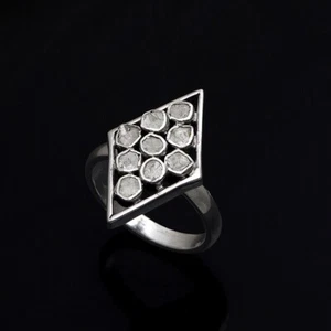 Gift Jewelry Traditional Rosecut Polki Diamond 925 Sterling Silver Handmade Ring - Picture 1 of 5