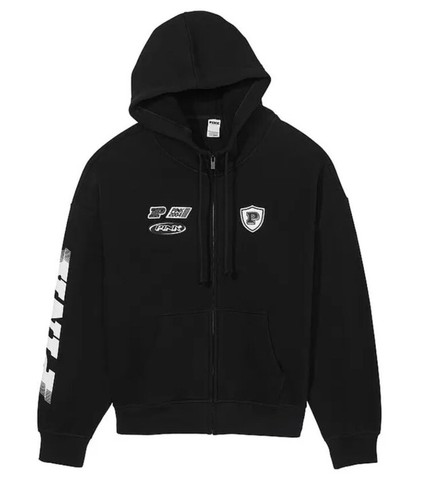 UNDERCOVER Felpa con cappuccio Victoria's Secret rosa edera pile relaxed full zip colore nero racing nuova con etichetta