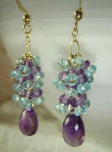 Pendientes de plata de ley 925 briolette de piedras preciosas de apatita y amatista joyería f44 - Imagen 1 de 15