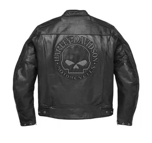 Harley Davidson Men's Reflective Skull Leather Biker Jacket CUIR Motorcycle - Picture 1 of 3