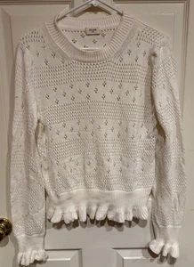 CELINE 100% COTTON LONG SLEEVE SWEATER GATHERED BOTTOM/SLEEVES MEDIUM OFF WHITE - Picture 1 of 6