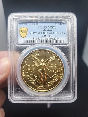 Серебряная монета Мексика 2021 2 унции 50 песо к 100-летию - Изображение 1 из 4