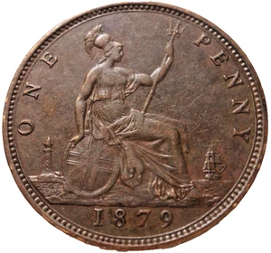 1879 AU United Kingdom One Penny Coin KM#755 Victoria UK - Picture 1 of 10