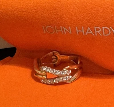 Кольцо John Hardy из желтого золота 14 карат с бриллиантами Pave. Размер 7,5 - Изображение 1 из 4