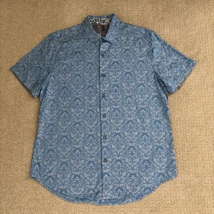 Robert Graham Shirt Mens Sz L Blue Paisley Floral Short Sleeve Cotton Button Up - Picture 1 of 10