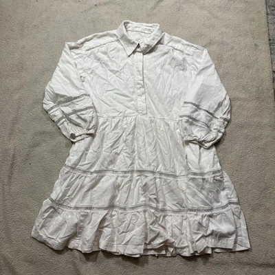Maeve Dress Womens Small White Linen Collared Tiered Boho Lace Mini OB2022963 - Image 1 of 4