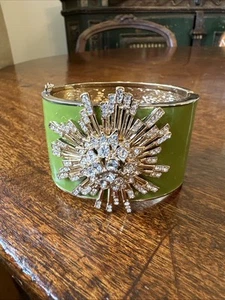 J Crew Cuff Bracelet Statement Bangle Crystal Cabachon Gold Plate Enamel Jewelry - Picture 1 of 19