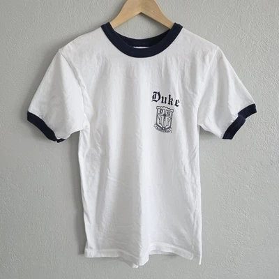 VNTG Duke University Unisex Blue Devils White Navy Single Stich T-Shirt Sz XS/S - Image 1 of 4