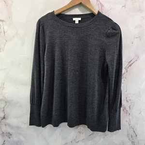 J Jill Sweater Womens Medium P Dark Gray Merino Wool Washable Round Lightweight  - Picture 1 of 11