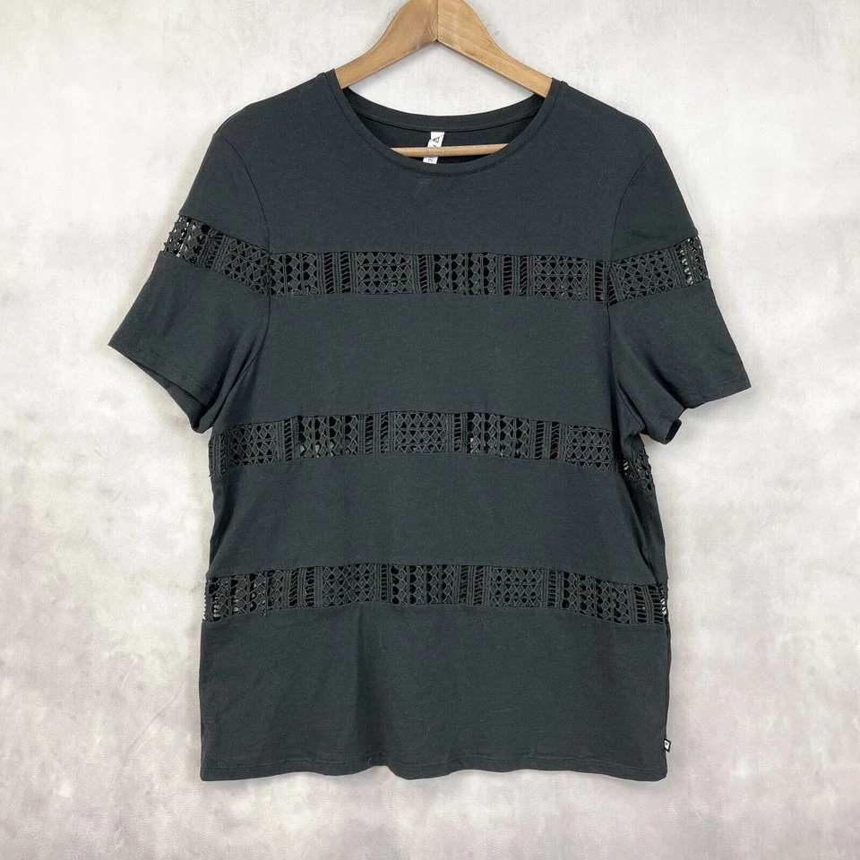 Camiseta Fabletics Zarina Mujer Grande Crochet Inserto Stipe Ropa Activa Atletismo Foto 1 de 4