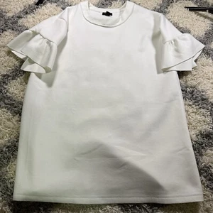 HALOGEN Damen Kurzarmshirt weiß Rüschen Größe M - Bild 1 von 7