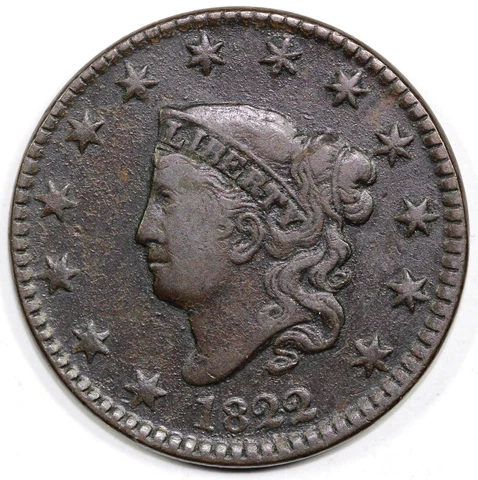 1822 1c N-1 Matron Head Large cent Cover