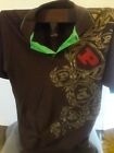 Phat Farm Men's Size L Brown and Gold Green  Trim Short Sleeve Polo Shirt