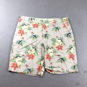 Izod Shorts Mens 34 Beige Floral Parrot Cotton Blend Stretch Flat Front Chino - Picture 1 of 10