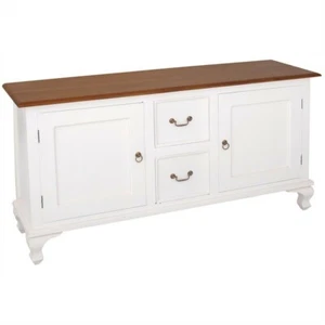 STEWART SOLID MAHOGANY BUFFET SIDEBOARD 2 DRAWERS/ 2 DOORS CARAMEL & WHITE - Picture 1 of 1