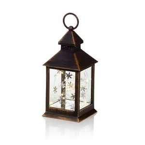 LED Lantern With String Lights Flakes Rustic Copper Lantern Warm White LEDs 24cm - Picture 1 of 2