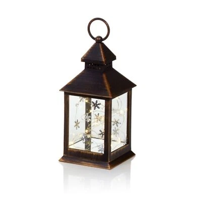 LED Lantern With String Lights Flakes Rustic Copper Lantern Warm White LEDs 24cm - Image 1 of 2