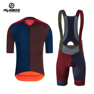 Conjunto de camiseta de ciclismo para hombres culotte con tirantes acolchado ropa de bicicleta kit colorido Foto 1 de 4