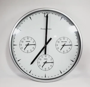 Silver Metal Large 19" Modern Diamantino Dominiconi Italy Multi Time Zone Clock - Picture 1 of 8