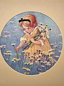 Vtg Jessie Wilcox Smith Framed Needlepoint Embroidery "Picking Daisies" 17"x17" - Bild 1 von 12