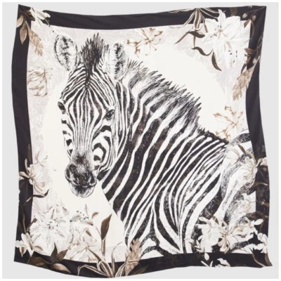 "Bufanda de seda francesa 100 % fina cebra COLECCIÓN CARLISLE NUEVA CON ETIQUETAS $198 grande 42""x42""" Foto 1 de 4