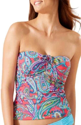 Tommy Bahama Paisley Keys Tie Front Bandini Swim Top Size Small New - Image 1 of 4