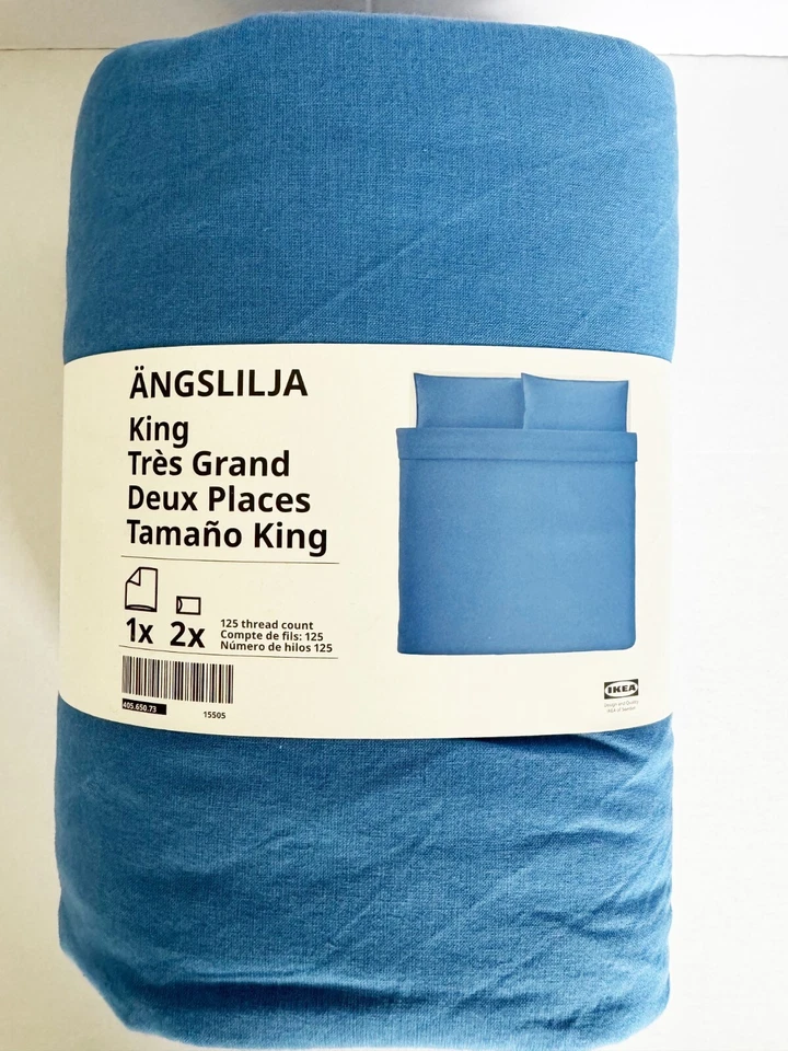 IKEA ANGSLILJA King Size Blue Duvet Cover & Pillowcases 405.650.73