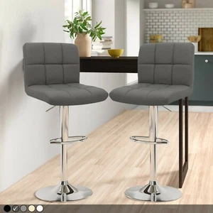 Neo Bar Stools 2x Chrome Height Adjustable Swivel Faux Leather Kitchen Seats - Picture 1 of 48