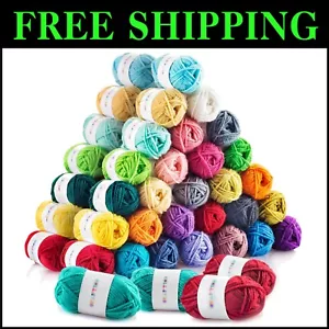 Vibrant Acrylic Yarn Starter Kit - 60 Mini Skeins for Crocheting & Knitting - Picture 1 of 9