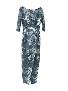Js Collections Women Blue Floral-Embroidered Wedding MOB Gown Dress 2 $375 NEW - Picture 1 of 15