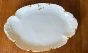 Haviland Limoges France piatto monogramma vintage oro bianco 15” x 11” - Foto 1 di 5