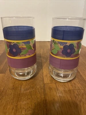 Juego de dos bandas de cristalería Libbey Bella con flores azules y lavanda azul púrpura 14 oz Foto 1 de 4