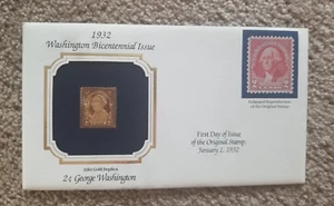 Réplica de oro de 22 quilates FDC 1932 George Washington edición bicentenario cubierta - Imagen 1 de 3