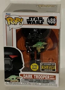 Funko Pop! Star Wars Mandalorian Dark Trooper + Grogu Glow in the Dark! EE Exc.^ - Picture 1 of 23