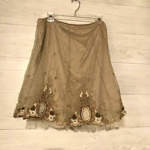 Elie Tahari Women's A Line Skirt Tan/Beige Embroidered Lined Zipper Size 14 - Picture 1 of 8