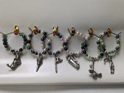 Juego de 6 dijes marcadores de copa de vino con tema deportivo masculino tono plata Foto 1 de 3