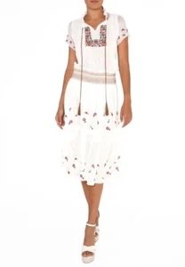 NICOLE MILLER Boho Floral Embroidered Midi Peasant Dress Sz S - Picture 1 of 14