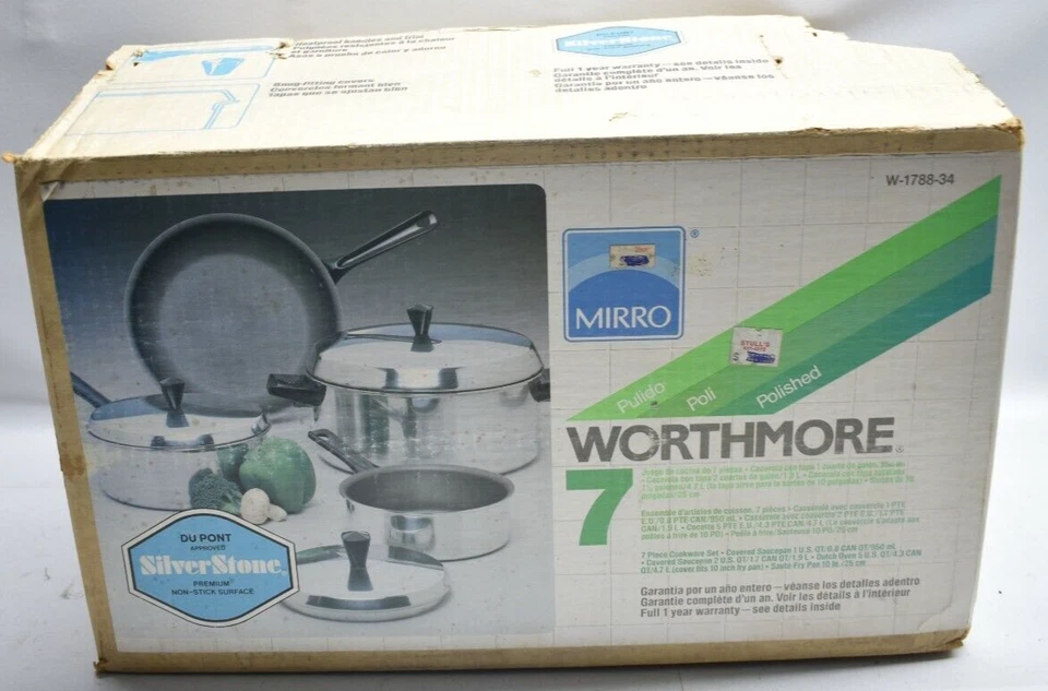 NOS Vintage MIRRO Worthmore W-1788-34 Silverstone Aluminum Cookware Set 7 Pc. US - Image 1 of 4