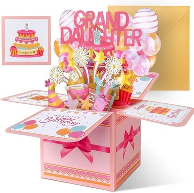 Granddaughter Birthday Cards, Pink Sweet Pop Up Happy  - Image 1 of 4