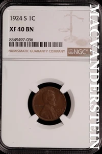 1924-S Lincoln Wheat Cent - NGC XF 40 BN - Scarce  No Reserve  #SLH127 - Picture 1 of 2