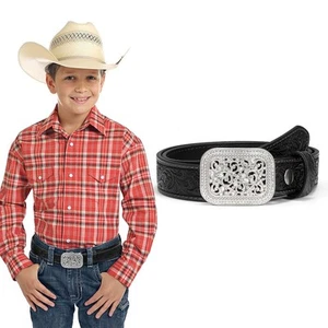 Kids Western Belt for Boys Girls Genuine Leather Cowgirl Cowboy Belt Floral E... - Picture 1 of 9